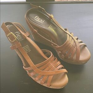 Flexi Brown Strappy Wedge Sandals